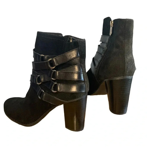Adrienne Vittadini Black Suede Booties with Leather Strap Side Detailing. Size 8 - Picture 3 of 5